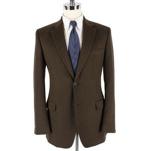 BLOOMINGDALE'S BROWN 100% CASHMERE FLANNEL TOP STITCH DUAL VENTS 2BTN JACKET 40L